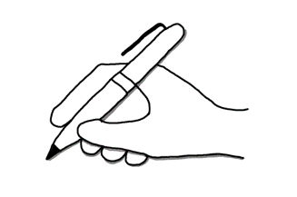 Zeichnung von einer Hand, die einen Stift hält und schreibt.