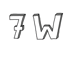 Eine Zeichnung von der Zahl sieben und dem Buchstaben W, "7W".